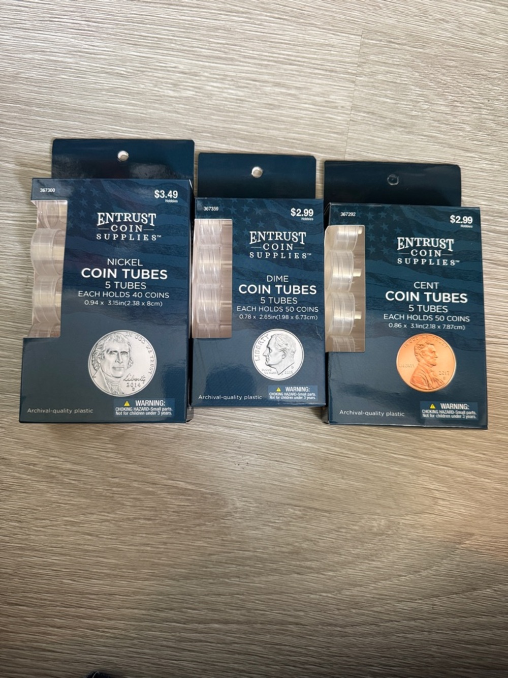 Entrust Coin Tubes - Nickel, Dime & Cent (5 Tubes Each)
